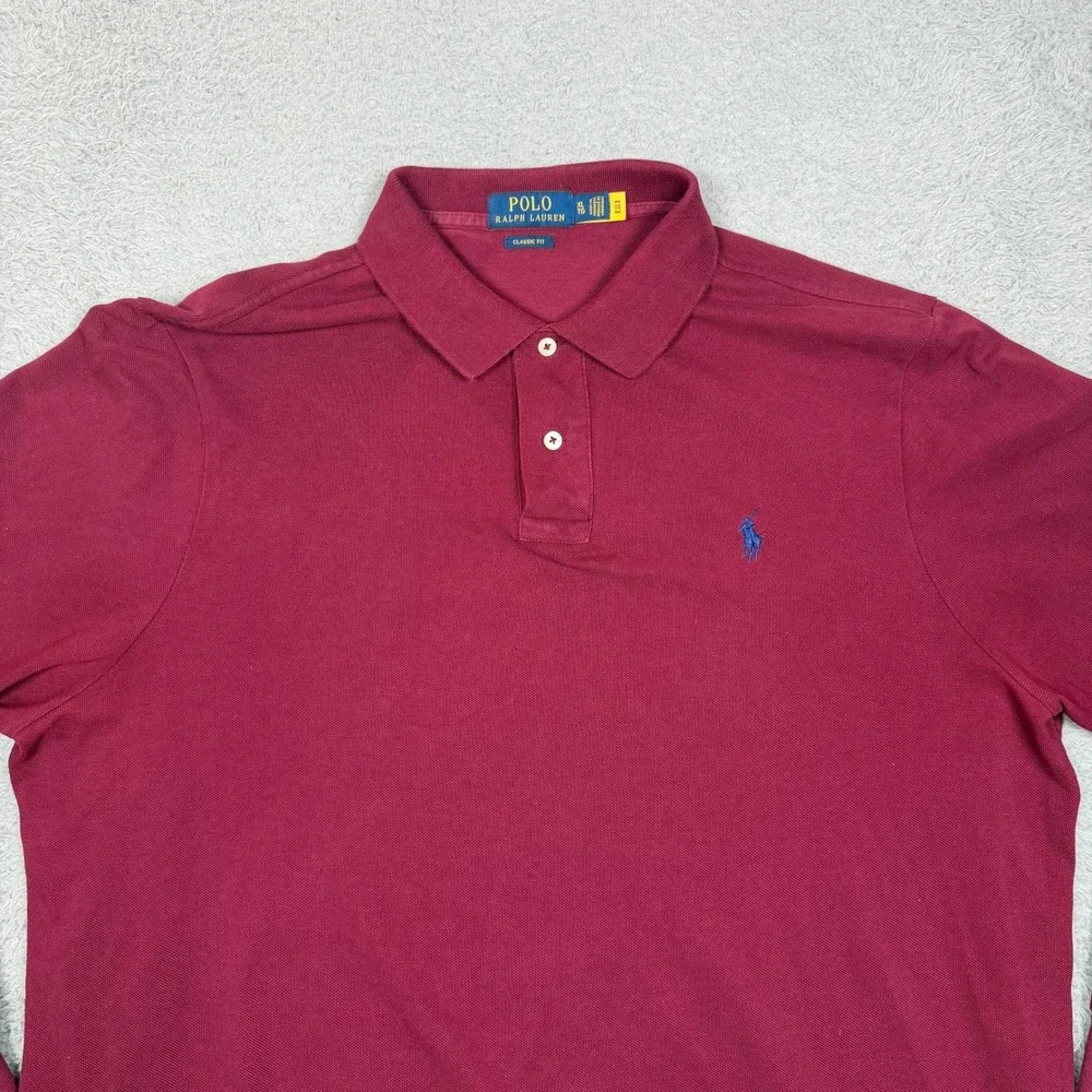 Polo Ralph Lauren Mens XL Classic Fit Long Sleeve Polo Shirt Burgundy‎ Cotton
